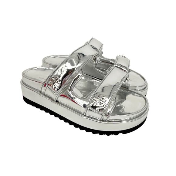 TORY BURCH Kira Sport Slide in Argento 6.5 - Picture 1 of 7